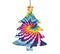 Lot de 1, 2, 4, 6 décorations de Noël en bois imprimé arc-en-ciel à teinture par nœuds - 4 formes au choix : ange, cloche, arbre, bonhomme de neige | Bois sculpté respectueux de l'environnement pour