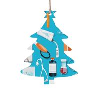 Lot de 1, 2, 4, 6 décorations de Noël en bois imprimé avec motif de médecine de dessin animé - 4 options de formes : ange, cloche, arbre, bonhomme de neige | Bois sculpté respectueux de