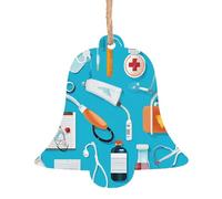 Lot de 1, 2, 4, 6 décorations de Noël en bois imprimé avec motif de médecine de dessin animé - 4 options de formes : ange, cloche, arbre, bonhomme de neige | Bois sculpté respectueux de