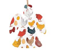 Lot de 1, 2, 4, 6 décorations de Noël en bois imprimé avec motif poulet, 4 formes au choix : ange, cloche, arbre, bonhomme de neige | Bois sculpté respectueux de l'environnement pour décoration de