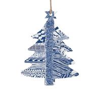 Lot de 1, 2, 4, 6 décorations de Noël en bois imprimé avec motif tribal maori polynésien bleu - 4 formes au choix : ange, cloche, arbre, bonhomme de neige | Bois sculpté respectueux de l'environnement