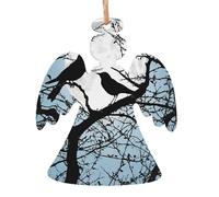 Lot de 1, 2, 4, 6 décorations de Noël en bois imprimé corbeau noir - 4 options de formes : ange, cloche, arbre, bonhomme de neige | Bois sculpté respectueux de l'environnement pour décoration de sapin