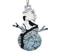 Lot de 1, 2, 4, 6 décorations de Noël en bois imprimé corbeau noir - 4 options de formes : ange, cloche, arbre, bonhomme de neige | Bois sculpté respectueux de l'environnement pour décoration de sapin