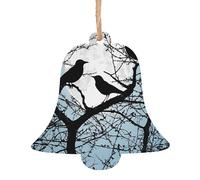 Lot de 1, 2, 4, 6 décorations de Noël en bois imprimé corbeau noir - 4 options de formes : ange, cloche, arbre, bonhomme de neige | Bois sculpté respectueux de l'environnement pour décoration de sapin