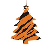 Lot de 1, 2, 4, 6 décorations de Noël en bois imprimé léopard orange - 4 formes au choix : ange, cloche, arbre, bonhomme de neige | Bois sculpté respectueux de l'environnement pour décoration de sapin