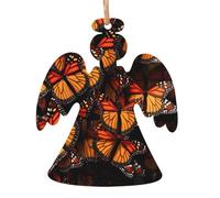 Lot de 1, 2, 4, 6 décorations de Noël en bois imprimé monarque - 4 options de formes : ange, cloche, arbre, bonhomme de neige | Bois sculpté respectueux de l'environnement pour décoration de sapin de