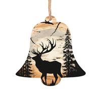 Lot de 1, 2, 4, 6 décorations de Noël en bois imprimé silhouette d'élan sauvage noir - 4 formes au choix : ange, cloche, arbre, bonhomme de neige | Bois sculpté respectueux de l'environnement pour