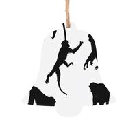 Lot de 1, 2, 4, 6 décorations de Noël en bois imprimé singe Gibbon noir - 4 formes au choix : ange, cloche, arbre, bonhomme de neige | Bois sculpté respectueux de l'environnement pour décoration de