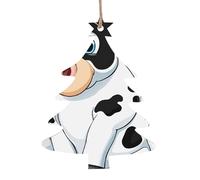 Lot de 1, 2, 4, 6 décorations de Noël en bois imprimé vache laitière de dessin animé - 4 formes au choix : ange, cloche, arbre, bonhomme de neige | Bois sculpté respectueux de l'environnement pour