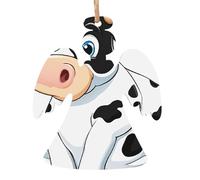 Lot de 1, 2, 4, 6 décorations de Noël en bois imprimé vache laitière de dessin animé - 4 formes au choix : ange, cloche, arbre, bonhomme de neige | Bois sculpté respectueux de l'environnement pour