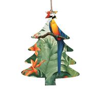 Lot de 1, 2, 4, 6 décorations de Noël en bois imprimées avec aras et toucan - 4 formes au choix : ange, cloche, arbre, bonhomme de neige - Bois sculpté respectueux de l'environnement pour décoration