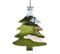 Lot de 1, 2, 4, 6 décorations de Noël en bois imprimées sur un terrain de golf de plage - 4 formes au choix : ange, cloche, arbre, bonhomme de neige | Bois sculpté respectueux de l'environnement pour