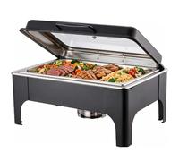 Lot de 1/2/4 Buffets Chauffants Ronds Chafing Dish Rond 9L Chauffe Plat à Combustible en Acier Inoxydable Alimentaire avec Couvercle en Verre Trempé pour Les Fêtes Buffets Banquets,Noir,1 Pack