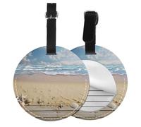 Lot de 1/2/4 étiquettes de bagage rondes en cuir avec impression sable de plage