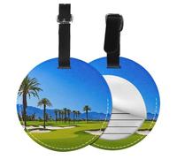 Lot de 1/2/4 étiquettes de bagage rondes en cuir avec inscription « Golf Course by The Sea »