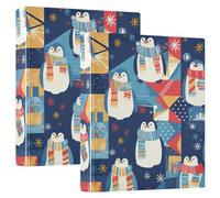 Lot de 1/2 classeurs de 3,8 cm à 3 anneaux avec couverture de poche - Motif pingouin de Noël - Fournitures de bureau à couverture rigide