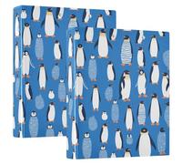 Lot de 1/2 classeurs esthétiques à anneaux ronds de 3,8 cm et 1,27 cm avec couverture de poche, motif pingouins cobalt, 200 feuilles