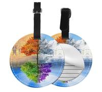 Lot de 1/2 étiquettes de bagage rondes en cuir avec inscription « Two Season Trees »