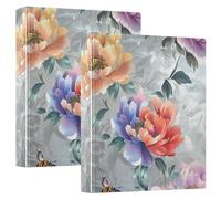 Lot de 1/2 reliures pour cahiers à 3 anneaux avec poches - Fournitures de bureau - Fleurs de pivoine colorées - 3,8 cm