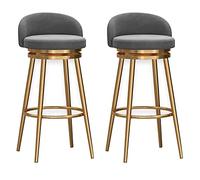 Lot de 1/2 tabourets de bar rembourrés en velours - Chaise de comptoir pivotante avec cadre en métal à dossier bas pour cuisine, îlot, salle à manger, terrasse - Élégant et confortable