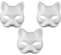 Lot de 1/3/6/10 masques vierges de Therian à décorer en papier blanc à peindre pour cosplay, Halloween, carnaval, bal masqué, fête, festival, performance