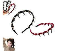 Lot de 1/3 bandeaux vintage en perles artificielles de cranium haut - Serre-tête élégant et antidérapant - Accessoires pour cheveux rétro classiques avec anneau à dents (2-C)