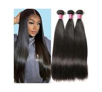 Lot de 1/3 extensions de cheveux humains brésiliens raides - Double trame - Noir naturel - Extensions de cheveux Remy lisses - 45,7 cm