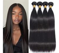 Lot de 1, 3 ou 4 extensions de cheveux brésiliens lisses pour femmes, pouvant être teintées ou lissées, à traiter soi-même pour femmes et filles. Cheveux humains