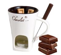 Lot de 1/3 tasses à fondue au chocolat - 130 ml en céramique avec fourchette à fondue, bougie chauffe-plat | Pot à fondue personnel, pot à fondue multi-usages, pot à fondue pour pique-nique