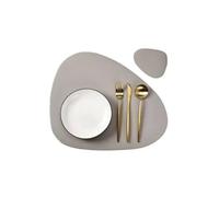 Lot de 1/4/10 Sets Table et Dessous Verre en Similicuir Noir, Ronds ovales, for à Manger, Cadeau Noël Ensemble de sous-Verres(Grey,Black)