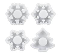 Lot de 1/4 moules de Noël en silicone pour décoration d'intérieur, flocon de neige, bougeoir en résine, support unique en forme d'arbre