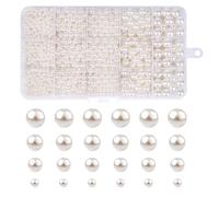 Lot de 1 680 perles blanches, perles artificielles beiges, pour la décoration, les bracelets, 4/6/8/10 mm, perles artificielles rondes pour la fabrication de bijoux