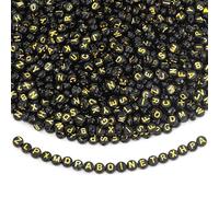 Lot de 1 800 perles d'espacement rondes en acrylique noir avec alphabet doré de A à Z pour bricolage, collier, bracelet, fabrication de bijoux, porte-clés