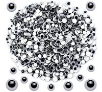 Lot de 1 800 yeux mobiles mobiles en plastique noir et blanc auto-adhésifs pour loisirs créatifs, scrapbooking, poupées, marionnettes, cartes d'invitation, 6 mm, 8 mm, 10 mm