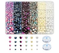 Lot de 1 890 Perles Dégradées Avec 2 Rouleaux de Corde, 4/6/8/10 mm, Artificielles Avec Trous, Pour Bracelets, Colliers, Boucles d'Oreilles, Fabrication de Bijoux