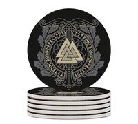 Lot de 1 à 6 sous-verres lavables avec runes anciennes viking pour café, bière, vin, décoration de pendaison de crémaillère, cadeau de mariage, 10 cm