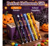 Lot de 1 à 6 stylos gel effaçables Halloween, ensemble de stylos rétractables à clic de 0,7 mm, motifs fantômes, citrouilles et chauves-souris mignons, cadeau d'écriture pour étudiants, école et Rando