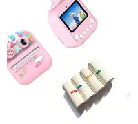 Lot de 1 appareil photo numérique adapté aux enfants avec coque en ABS 32 Go de stockage lecteur de cartes 4 rouleaux de papier photo sécurisé étui en ABS papier photo portable voyage antichoc