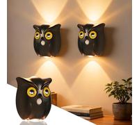 Lot de 1 appliques murales LED d'intérieur avec détecteur de mouvement - Batterie rechargeable - USB - Veilleuse à intensité variable - Lumière de mouvement magnétique - 3 modes - Chouette - Détecteur