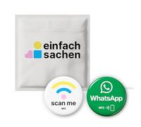 Lot de 1 autocollant Scan Me NFC + 1 pour WhatsApp - Surface époxy avec effet 3D, sans contact, auto-programmable, réutilisable, 3 cm de diamètre