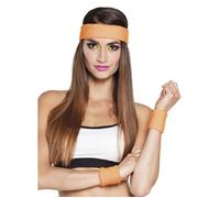 Lot de 1 Bandeau éponge orange fluo serre-tête + 2 poignets