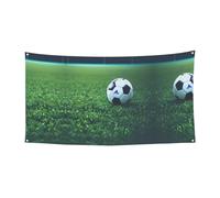 Lot de 1 bannière avec impression ballon de football sur herbe pour Halloween, décoration intérieure ou extérieure, résistante aux UV avec trous métalliques