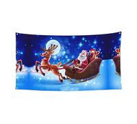 Lot de 1 bannière de fête de Noël avec impression Père Noël cerf avec métal, panneau à suspendre pour intérieur et extérieur, œillets