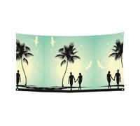 Lot de 1 bannière décorative en métal avec inscription « Married Couple Walking On The Beach » pour intérieur ou extérieur