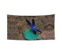Lot de 1 bannière décorative en métal avec motif libellule noire et bleue pour intérieur et extérieur
