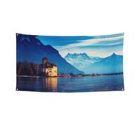 Lot de 1 bannière décorative en métal pour intérieur ou extérieur Motif lac Genève