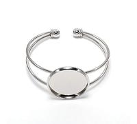 Lot de 1 cabochon en rhodium de 20 mm avec base de manchette - Plateau vierge - Fournitures pour la fabrication de bracelets (rhodium, 20 mm)