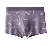 Lot de 1 caleçon boxeur pour homme sans couture respirant avec imprimé plumes, fin et confortable pour toutes les saisons, taille moyenne (XL, violet)