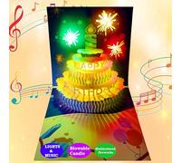 Lot de 1 carte d'anniversaire pop-up 3D, lumière LED chaude, gâteau d'anniversaire, carte postale, carte de vœux pop-up découpée au laser, idéale pour maman, épouse, sœur, garçon, fille, amis