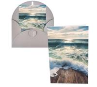 Lot de 1 carte de remerciement avec enveloppes, carte de vœux Sea On The Boards de 10,2 x 15,2 cm pour notes personnalisées, cartes formelles pour toutes les occasions, adaptées pour les petites